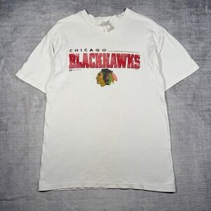 Chicago Blackhawks Shirt Men Small White Vintage 90s NHL Bulletin Single stitch